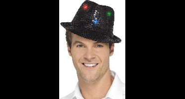 Zwarte hoed met lovertjes en LED voor volwassenen - Verkleedhoofddeksel