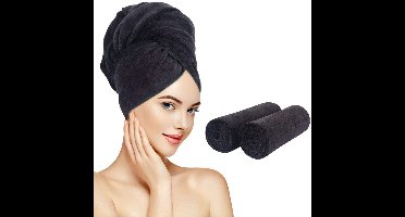 Boraboi ® Super Absorberend Sneldrogend Microvezel Haarturban voor Lang Haar, Zacht en Groot Formaat, 2 Stuks, Zwart