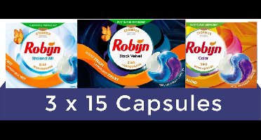 Robijn Color Black Velvet en Stralend Wit 3-in-1 Wascapsules Pakket - 3 x 15 wasbeurten - Voordeelverpakking