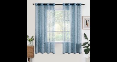 Boraboi ® Stijlvolle Transparante Voile Gordijnen met Ingestanste Ringen voor Woon- en Slaapkamer, Set van 2, Marineblauw, 140x145 cm