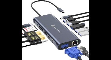 Siltcon® 14 in 1 USB C Hub - Docking Station Laptop - Docking Station USB C - 2x HDMI 4K - 1x VGA - RJ45 Gigabit - USB C 3.1 / USB A 3.1 - 100W PD - Spacegrey - 2026 model