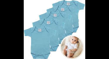 Funnies Rompertjes 5-Pack Blauw - 62-68 - Set van 5 Zachte Babyrompers / Boxpakjes / Babybody's - Gemaakt van Comfortabele en Ademende Stoffen - Perfect voor Dagelijks Gebruik bij Baby’s - Makkelijk aan en uit te trekken en Wasmachinebestendig