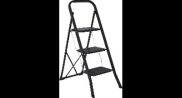 Huishoudtrap 3 Treden - Keukentrap Inklapbaar - Opstapje - Zwart