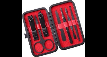New Age Devi - Manicure Set - Met Pedicuresetje, Nagelset en Reisetui - Inclusief Nagelknip set, Nagelschaar en meer - Voor perfecte nagels onderweg - Rood/Zwart - Pedicure setje - 10-delig
