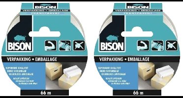 Bison Tape Verpakking Transparant - 2 x 66 meter - Voordeelverpakking