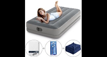 Intex Prestige Mid-Rise luchtbed | Eenpersoons | 191 x 99 x 30 cm | Inclusief reparatiekit + hoeslaken + fleecedeken