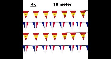 4x Vlaggenlijn landen set Spanje / Frankrijk 10 meter - Sport Spain Frans Thema feest voetbal party