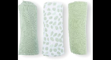 doomoo - Lovely - Set van 3 babydoeken - Mini Leaves Green – Biologisch katoengaas – Superzacht, absorberend & multifunctioneel – 70x70 cm