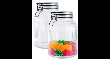Alpina Voorraad/weck pot - transparant - geribbeld glas - 2x14cm - 1,9L