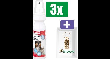 Beaphar Tandspray 150 ML - 3 Stuks - Inclusief PetsHome Goudkleurige Adreskoker
