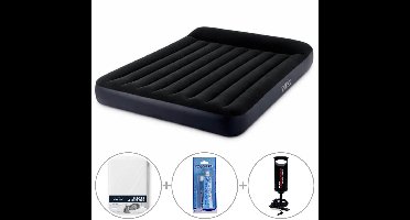 Intex Pillow Rest luchtbed | Twijfelaar | 191 x 137 x 25 cm | Inclusief handpomp + bijpassend hoeslaken + reparatiekit