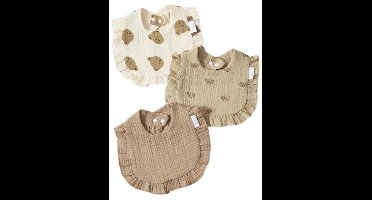 S&E 3x Katoenen Mousseline Slabbetjes met Ruches – Zachte & Ademend - Beige