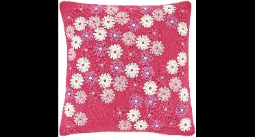 Dutch Decor MERODE - Sierkussen geborduurd 45x45 cm - fuchsia - roze - wit - paars - bloemen - Inclusief binnenkussen