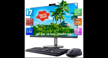 GMR All in One Desktop Computer met snelle Intel i7 | 24 Inch HD Scherm | 16GB RAM | 512GB SSD | USB3 | Windows 11 PRO | Draadloze Toetsenbord & Muis | HD Webcam | WiFi + Bluetooth | Direct klaar voor gebruik