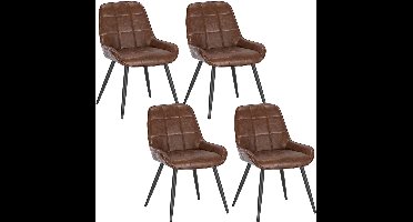 Eetkamerstoelen - Eetstoelen - Keukenstoelen - Set van 4 - Ergonomische Scandinavische Stijl - met Rugleuning - Voor Keuken - Eetgedeelte - Kunstleer Zitje - Metalen Poten - 52 x 51 x 81.5 cm - Bruin