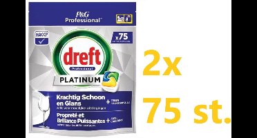 Dreft Professional - Platinum All In One - Vaatwascapsules - Citroen - Antikalkaanslag - 75 Capsules - Voordeelverpakking - 2 stuks
