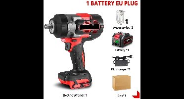Slagmoersleutel - met Accu - Slagschroevendraaier - Elektrische Torque - 2800W - 8000RPM - 1/2 Inch - 18V - 2800Nm - Borstelloze - 1 Batterij