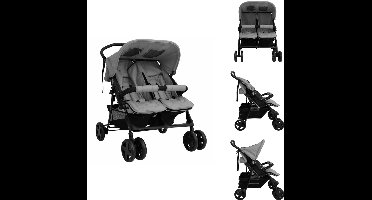 vidaXL Tweeling Kinderwagen - Tweeling Kinderwagens - Kinderwagen - Kinderwagens - Tweelingkinderwagen staal lichtgrijs