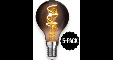 5-Pack | Kogellamp - E14 - 3W - Super Warm Wit <2200K - Filament - Rookglas