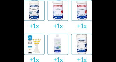 Zwembad Onderhoudsset - Startersset bevat Chloor - PH-min - PH-plus en Testrips - Anti Alg - Chloor - Interline Onderhoud Starterspakket - Chloortabletten - Geschikt voor zwembaden met meer dan 25.000 liter (6-delig)