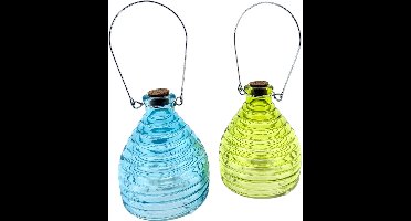 Glazen Wespenvanger – Set van 2 Blauw & Geelgroen – 10 x 13 cm