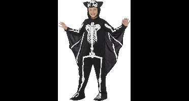 Smiffys - Bat Skeleton Kinder Kostuum - Kids tm 9 jaar - Zwart/Wit