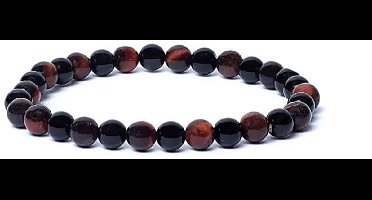 Armband zwarte onyx/ rode tijgeroog AA kwaliteit elastisch