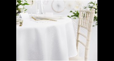 Partydeco tafelkleed/tafellaken rond - 2x - wit - 230 cm - polyester - Bruiloft feest tafelkleden
