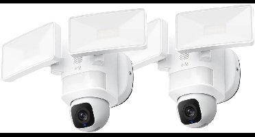 eufy Security E30 Floodlight Camera 2-Pack– 360° Pan & Tilt – 2K Video – AI Detectie en Tracering – 2000 Lumen – Aangepaste Stem- en Lichtwaarschuwingen – 24/7 Opname – Geen Maandelijkse Kosten – Wit