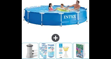 Intex Rond Frame Zwembad - 366 x 76 cm - Blauw - Inclusief Zwembadfilterpomp - Filters - Testrips - Zwembadgids