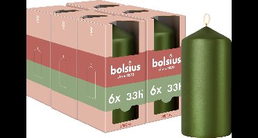 Bolsius - Gladde Stompkaars - 6 stuks - Metallic Groen - 12 cm - 33 Branduren