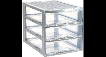 Plasticforte Ladekastje bureau organizer - 3 lades - zilver/transparant - L26 x B35 x H27 cm - kunststof
