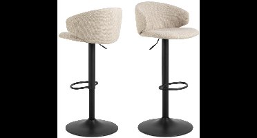 Giga Living Barkruk Valerie - Beige/Zwart Stof - Zithoogte 82cm - Set van 2