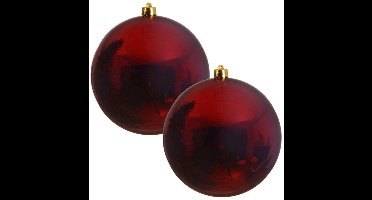 Decoris Kerstbal - 2x - donkerrood - groot - 20 cm - kunststof - glans - kerstversiering