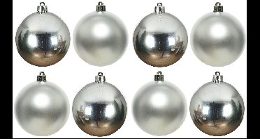Decoris Kerstballen - 8x st - zilver - 10 cm - kunststof - kerstversiering