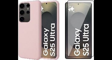 Hoesje geschikt voor Samsung Galaxy S25 Ultra - Screenprotector Glas - Mat Back Case Roze