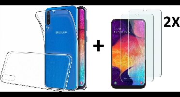Ntech Hoesje Geschikt Voor Samsung Galaxy A50 TPU Back hoesje - Transparant + 2 stuks Glazen Screenprotector