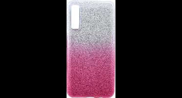 Ntech Hoesje Geschikt Voor Samsung Galaxy A7 2018 - Glamour Glitter Dual Layer Back Cover TPU Hoesje - Zilver & Roze