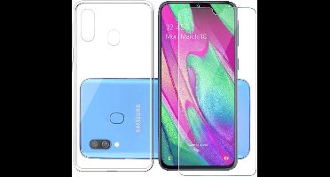 Ntech Hoesje Geschikt Voor Samsung Galaxy A40 Hoesje Transparant TPU Siliconen + Screenprotector Gehard Glas
