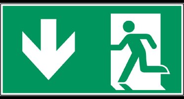 ARBO centrum - pictogram - Nooduitgang naar beneden - sticker - groen wit - 200 x 100 mm