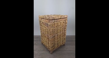 MigoStyling - Wasmand - Vierkant - Met deksel - 40x40x65 - Riet - Rotan - Naturel