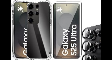 Hoesje geschikt voor Samsung Galaxy S25 Ultra - Screenprotector Glas & Camera Protector - Shockproof Transparant