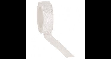 Cadeaulint Glitter Organza Wit >38mm x 15m