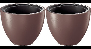 Prosperplast Plantenpot/bloempot Sevilla - 2x - buiten/binnen - kunststof - mahonie bruin - D30 x H23 cm - met binnenpot
