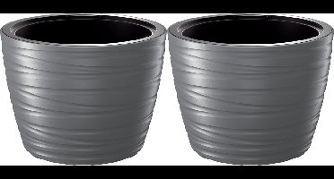 Prosperplast Plantenpot/bloempot Amazing - 2x - buiten/binnen - kunststof - steengrijs - D47 x H52 cm - met binnenpot