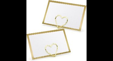 Naamkaartjes/plaatskaarten met houders - Hartje - Bruiloft - 50x sets - goud