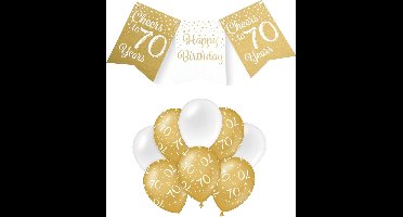 Paperdreams Luxe 70 jaar feestversiering set - Ballonnen & vlaggenlijnen - wit/goud