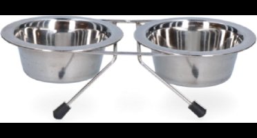Excellent Voer- en Drinkbak op standaard - 2 bakken - RVS - Ø 11 cm - 200 ml - Zilver