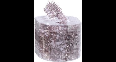 Decoris kerstslinger - 3x st- met sterren - lichtroze - lametta - 700 cm