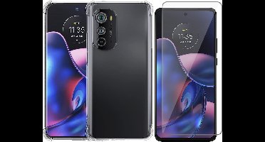 Hoesje geschikt voor Motorola Moto Edge 2022 - Screen Protector GlassGuard - Back Cover Case ShockGuard Transparant & Screenprotector